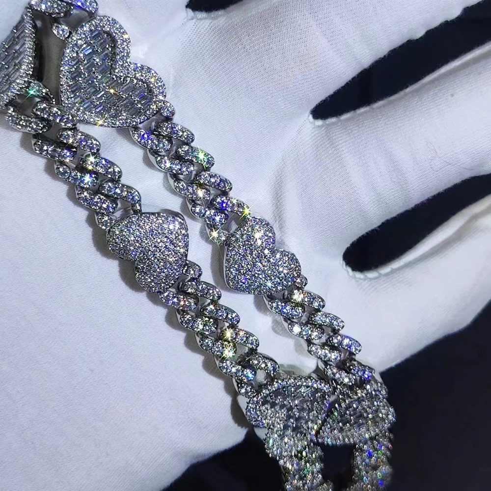 Hip Hop Iced Out Jewelry Bling Mixed inlay Zircon Heart Cuban Choker Necklace Cuban Link Necklace Women