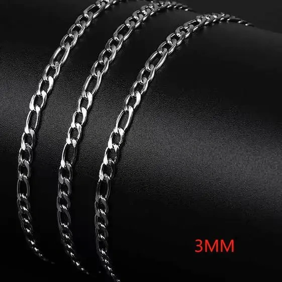 Hip Hop Fashion Wholesale 3/5mm Cuban Link Necklace Jewelry Stainless Steel Figaro Chain Men Drop shipping