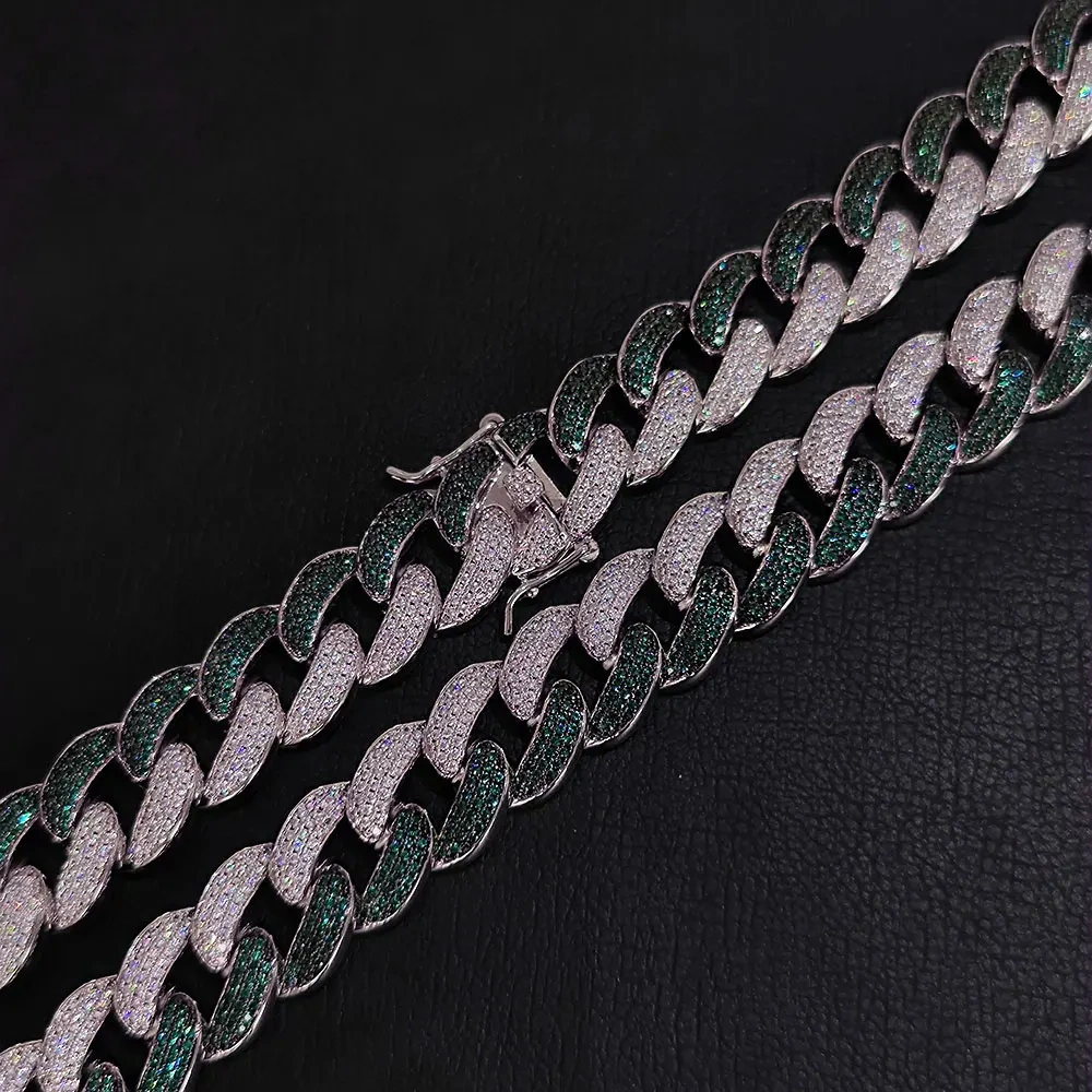 Fashion Hip Hop 18mm 3 Rows Iced Out Two Color Diamond Plated White Gold Miami Cuban Chunky Link Chain Necklace ﻿