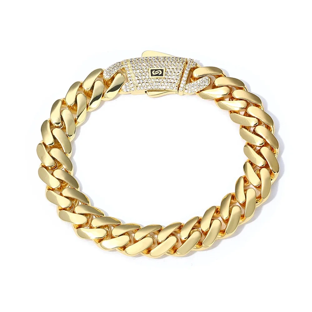 ESKEEM 15mm Real 14K Gold Plated Monaco Chain Heavy Thick Solid Brass Cuban Link Necklace Hip Hop Jewelry for Men