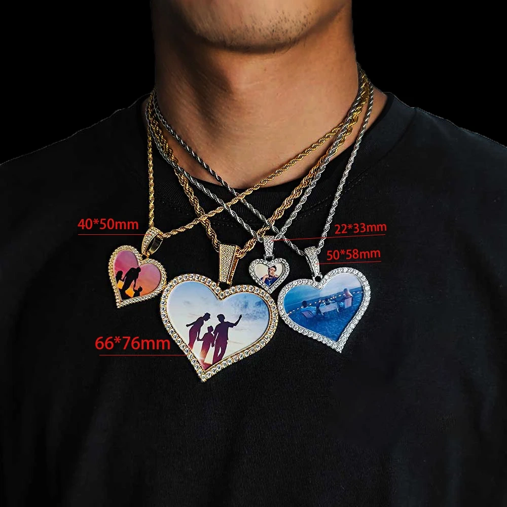 New Arrivals Broken Heart Photo Pendant Custom Memory Picture Frame Charm  Iced Out Pendant Necklace Hiphop Jewelry