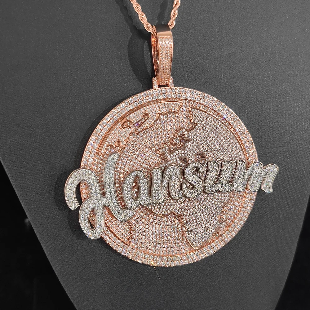 Hip Hop Custom Letter Name Logo Pendant Necklace with Zircon Diamond Polygonal Personality Exaggerated Medal