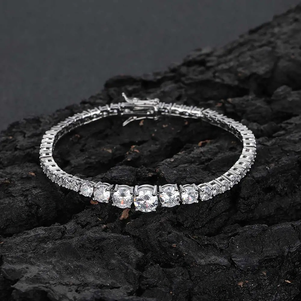 Gradient Size Zirconia Tennis Necklace New Trendy Personality Hip-Hop Couples Chain For Men And Women