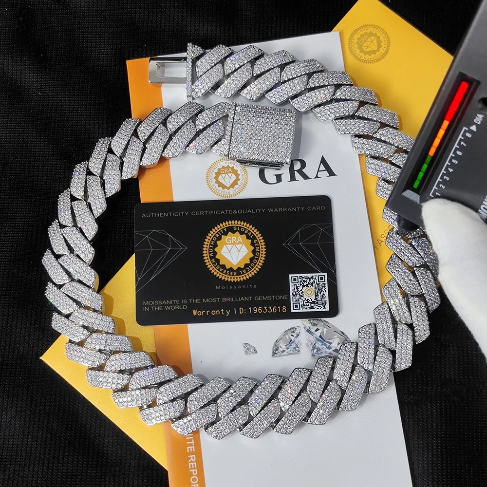 Custom 25MM S925 Sterling Silver Hip Hop Moissanite Cuban Link Chain Thick Miami VVS Cuban Necklace For Men