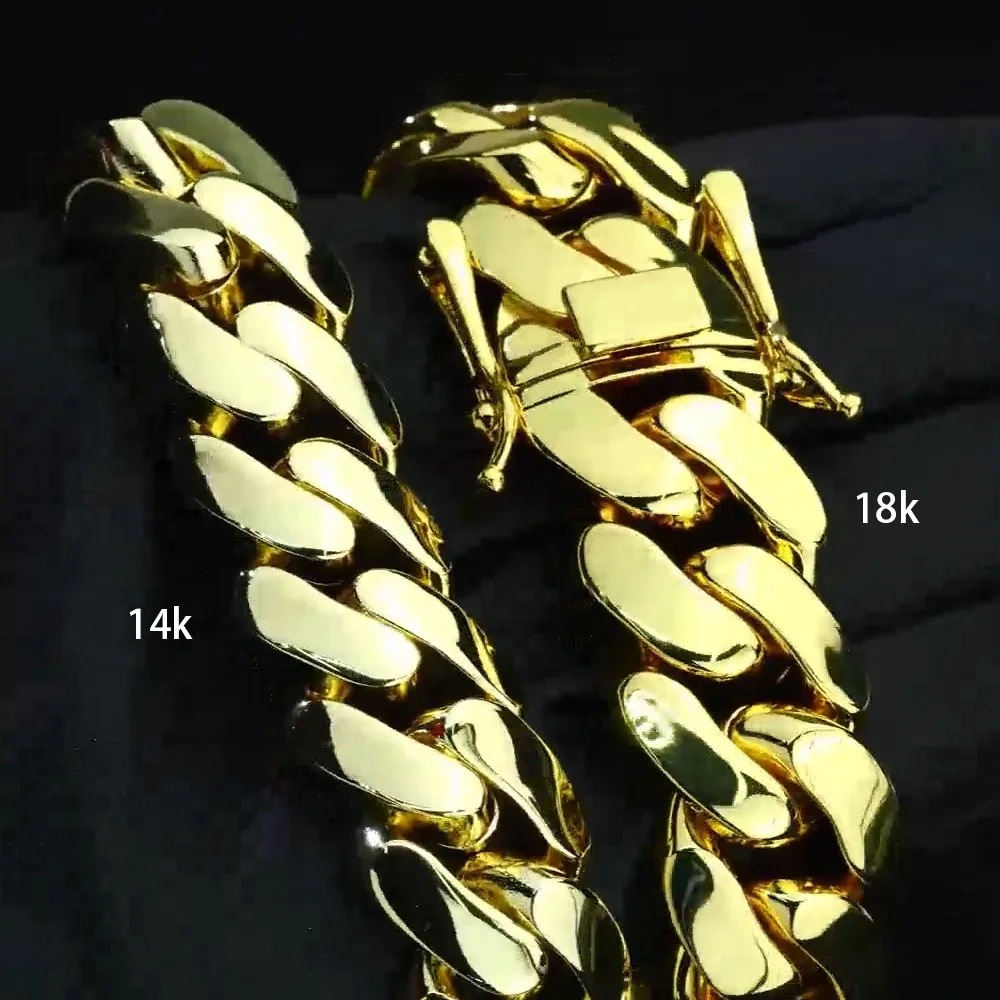 10/12/22MM Width Brass Cuban Chain Necklace for Men Custom 14k 18k Gold Plated Cuban Chains Hip Hop Rapper Jewelry