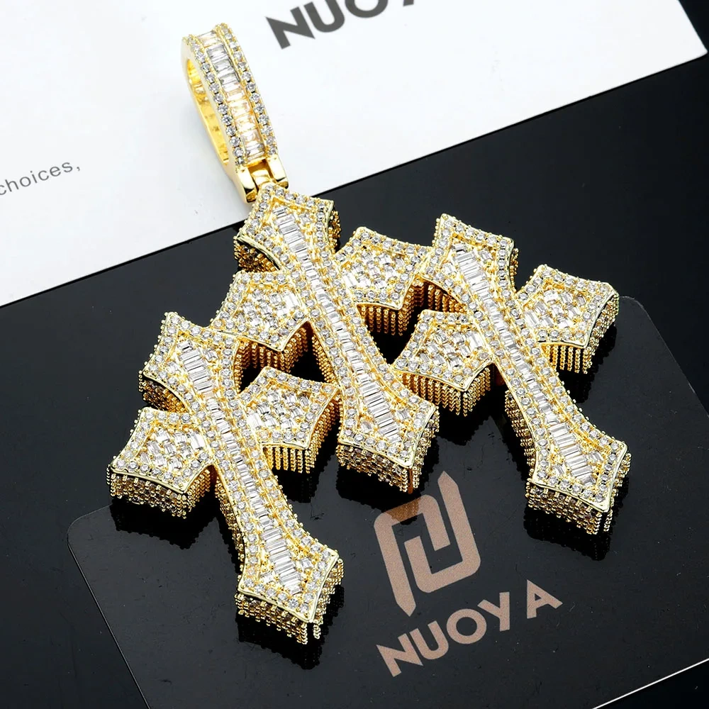 Hip Hop 3inch Iced Cross Pendant High Quality 5A Cubic Zirconia Cool Men Jewelry CZ Triple Cross Pendant Necklace Drop Shipping