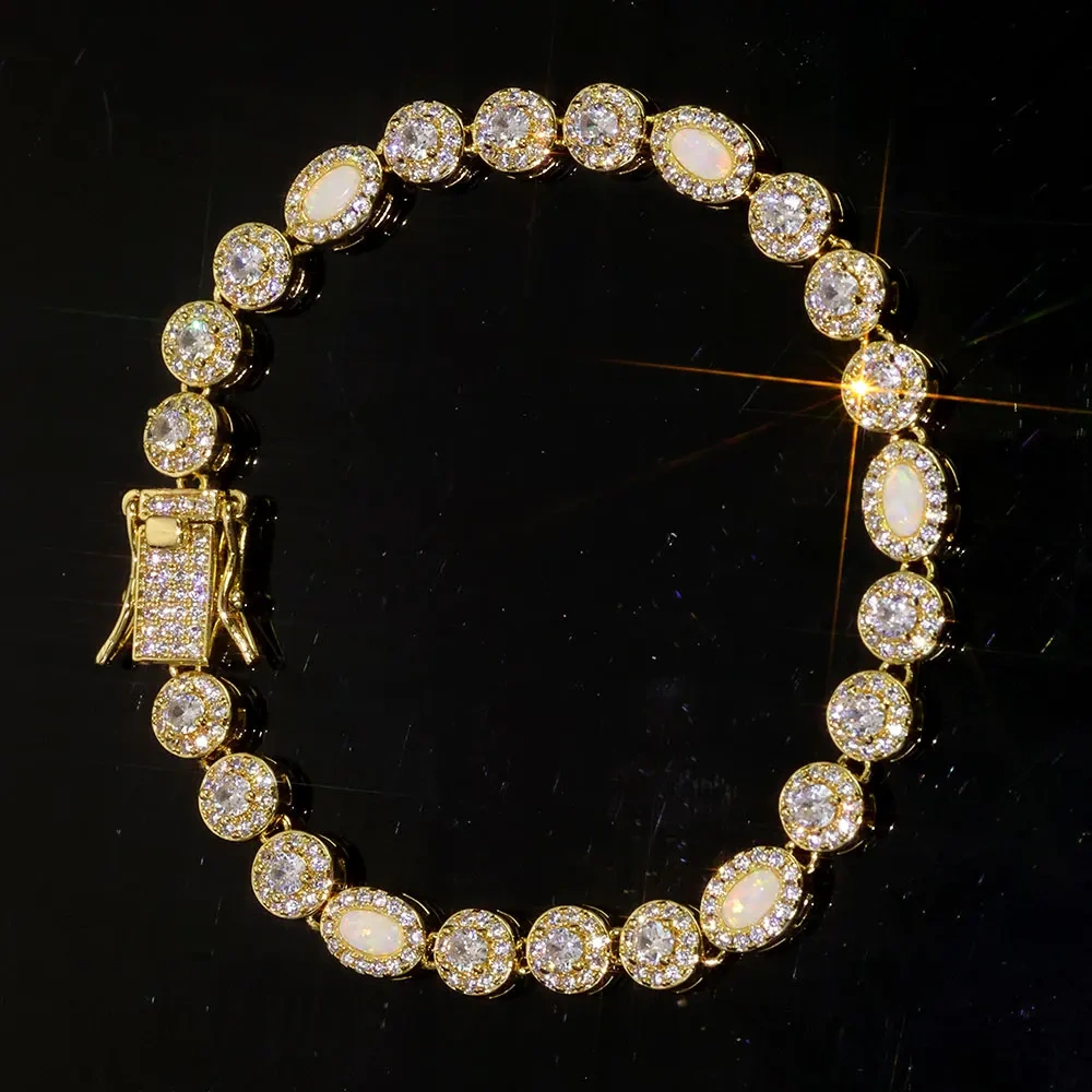 Light Luxury Brass Inlaid Zircon Opal Tennis Bracelet White Gold Plated Bling Diamonds Bracelet Accessories for Women Gift
