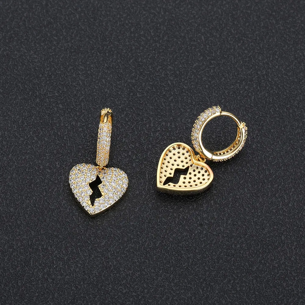Rapper Rock Fashion Broken Heart Dainty Hip Hop Cubic Zirconia Mini Hoop Earrings For Women 2023 Trending Y2k Accessories