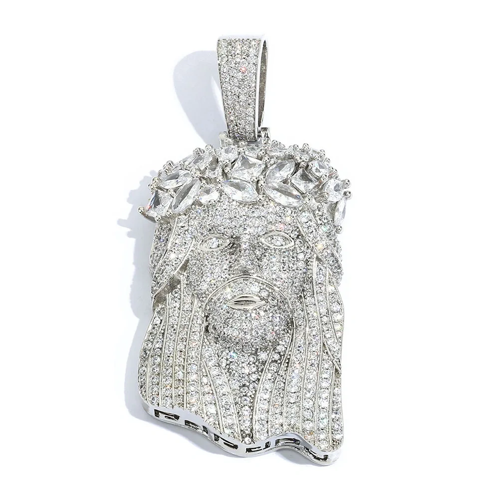 New Christian Jewelries Bling Iced Out 5A CZ Jesus Face Pendant 18k Gold Plated Jesus Head Charm Unisex Hip Hop Necklace