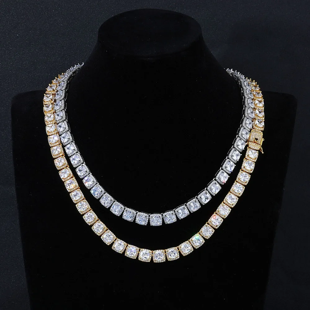 ESKEEM Cluster Tennis Chain for Men Necklace Hip Hop Cubic Zirconia Rock Square Iced Out Jewelry 7inch To 24inch