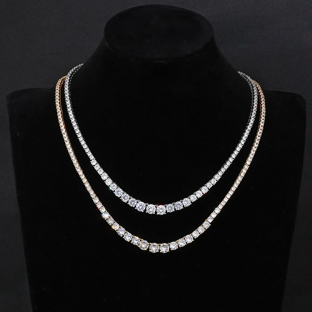 ESKEEM New Style Hiphop Jewelry 3.5mm Bling CZ Stone Silver Plated Gradient Size Tennis Chain Necklace for Women Jewelry