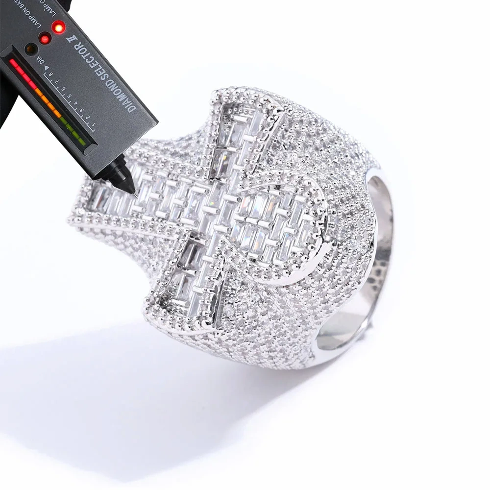 ESKEEM Hot Selling GRA Certificate High Quality 925 Silver Fine Jewelry Iced Out Hip Hop Ring Cross Moissanite Men Rings