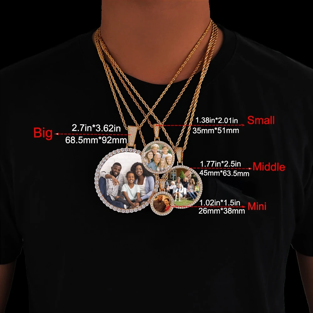 Custom Photo Necklace For Men Personalized Medallion Memory Picture Pendant Solid Back Zircon Hip Hop Jewelry Free Engrave