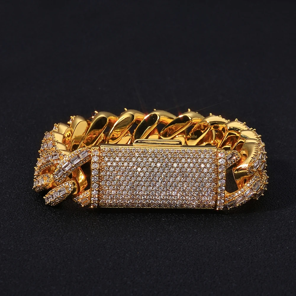 ESKEEM Men's 18mm Cuban Chain Fine Jewelry HIP HOP Custom Iced Baguette Diamond Gold Silver Cuban Bracelet for Gift