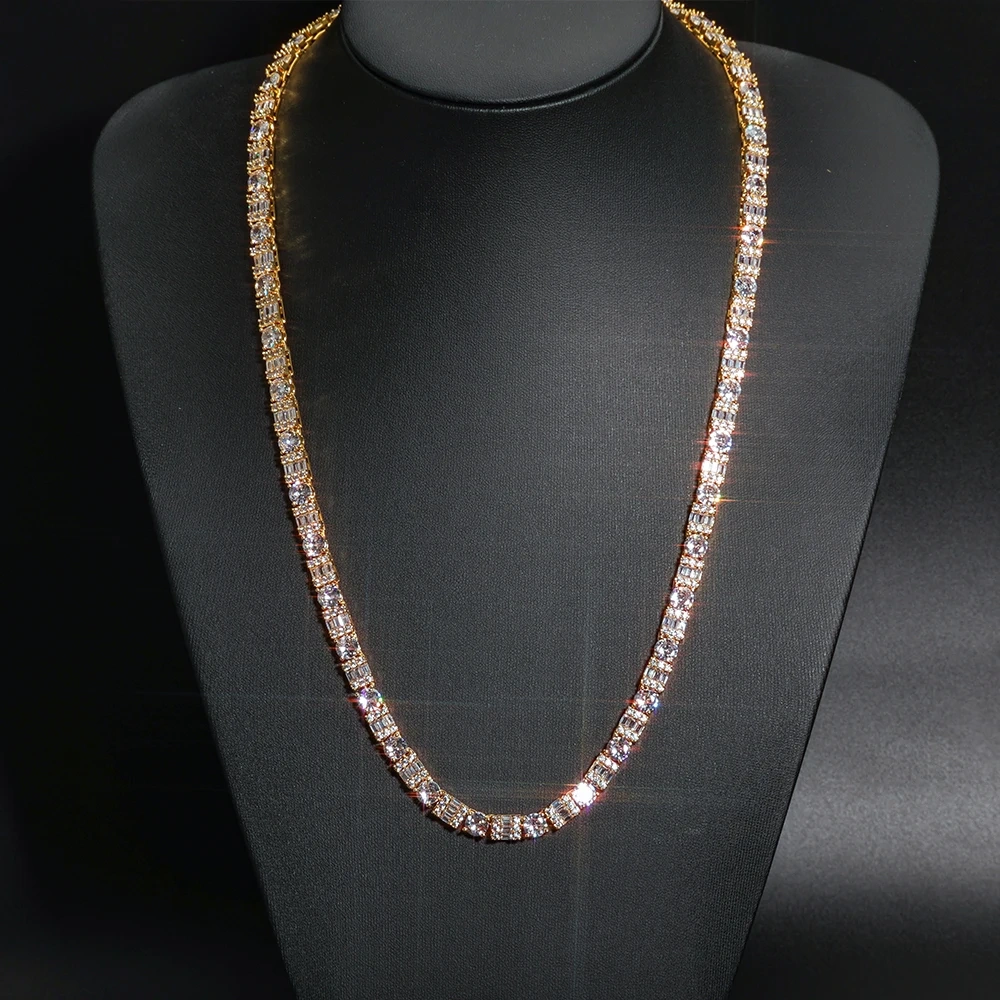 ESKEEM New 6.5mm Iced Diamond Tennis Chain Silver Plated Brass Bling Circle Squre Cubic Zirconia Necklace Women Hip Hop Jewelry