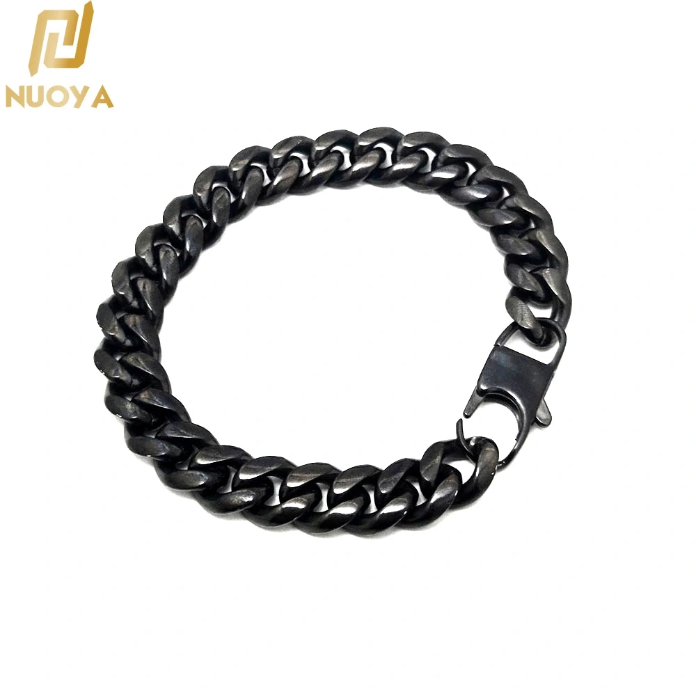 10mm Hip Hop Jewelry Fashion Simple Black Plated Stainless Steel Luxurious Cuban Link For Men Bracelet Can Custom Size