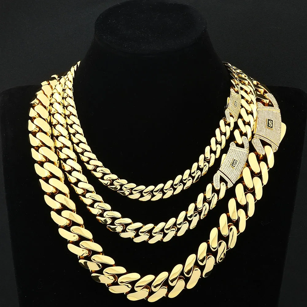 6/8/10/12/15/20mm Monaco Cuban Chain Necklace Hip Hop 14k Gold Plating Cuban Chain Bracelet Hip Hop Jewelry