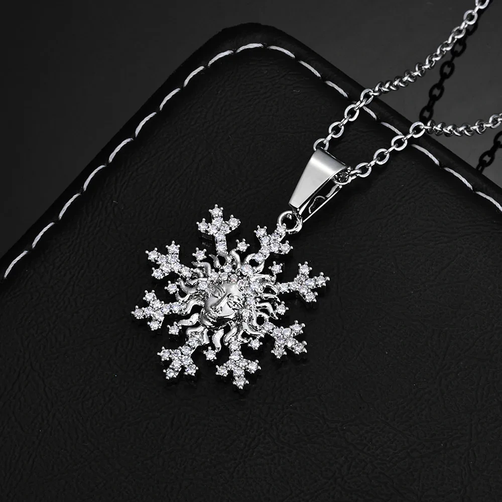 ESKEEM Customized Snowflake Hollow Design Dazzling Zircon Pendant Christmas Day Silver Plated Pendant Necklaces for Women Gifts