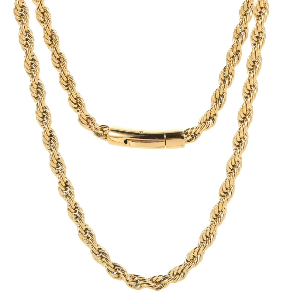 Hip Hop Jewelry PVD Plated Mens 6mm Stainless Steel Franco Rope Chain Necklace 16-26“ For Men Women Gift