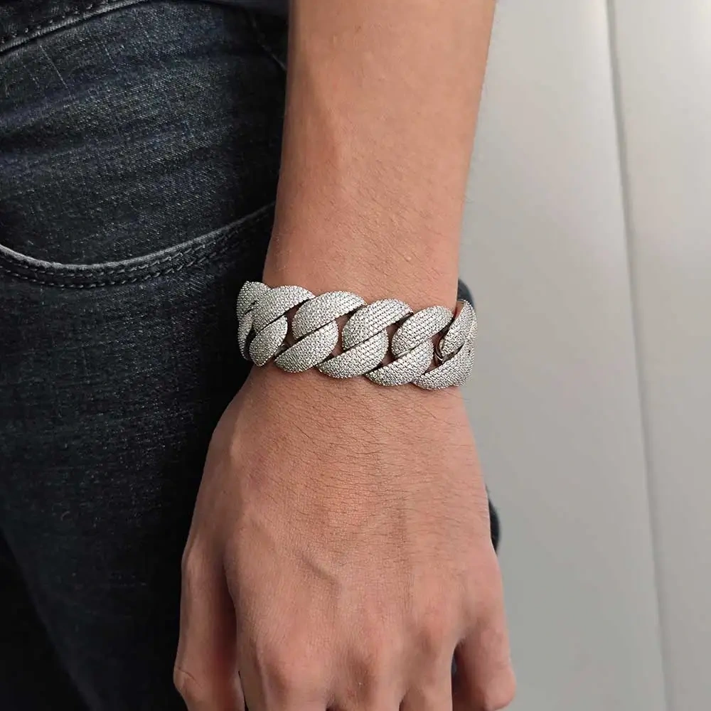 Hip Hop Rock Exaggerated 22mm Chunky Cuban Link Men Choker Jewelry Iced Out Full Cuban Link Chain Bracelet For Men