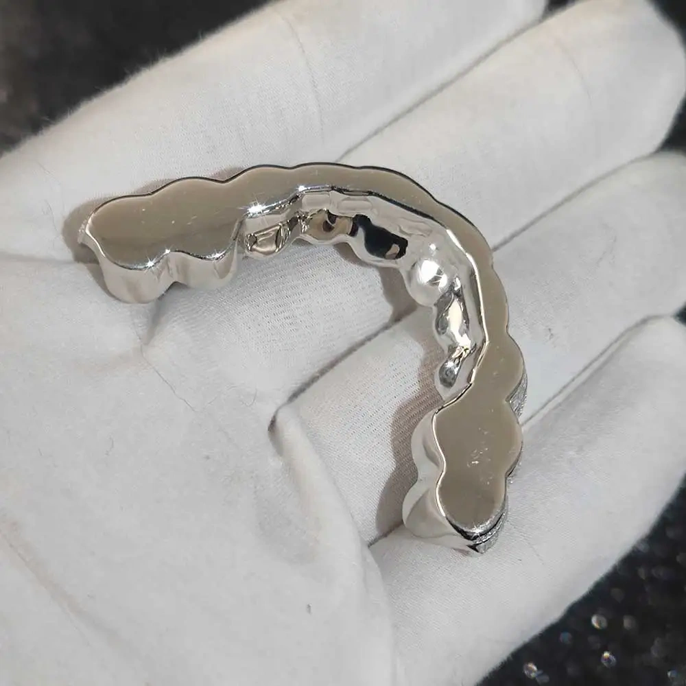 Hip Hop Grillz Teeth Iced Out Vvs Diamond Grillz Round&Baguette 925 Sterling Silver Bling Bling Custom Moissanite Grillz