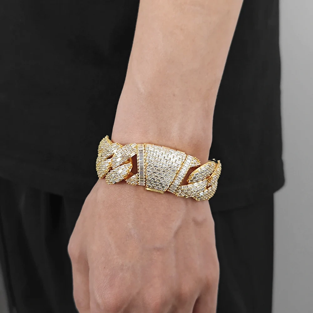 Hiphop Jewelry Big Heavy 24mm 4 Rows Rectangle CZ Cuban Link Chain Miami Full Iced Out Cuban Link Necklace 7-24" Men Gift