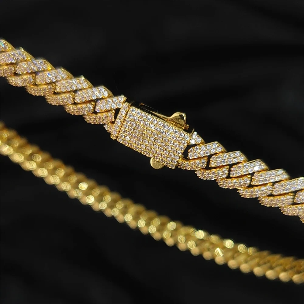 NUOYA Custom Logo Clasp 8mm Diamond Cuban Chain Necklace 18K Gold Plated Prong Cuban Link Chain Hip Hop Fashion Jewelry