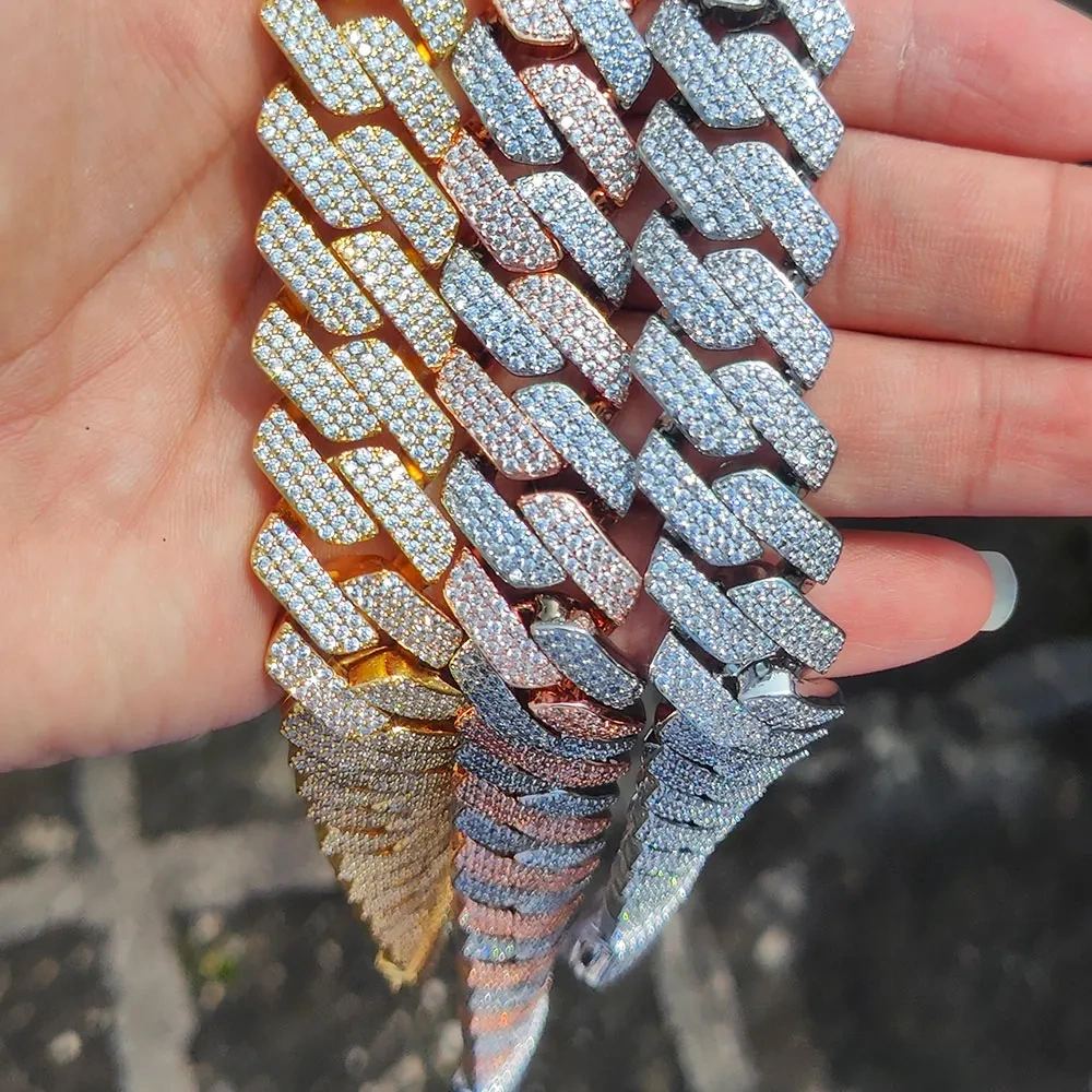 Hip Hop Jewelry 20MM Width 3 Rows Chunky And Heavy Cuban Link Chain Bracelet Iced Out Zirconia Fashion Rock Rapper Bracelet