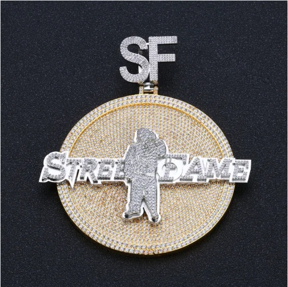 Hip Hop Custom Letter Name Logo Pendant Necklace with Zircon Diamond Polygonal Personality Exaggerated Medal