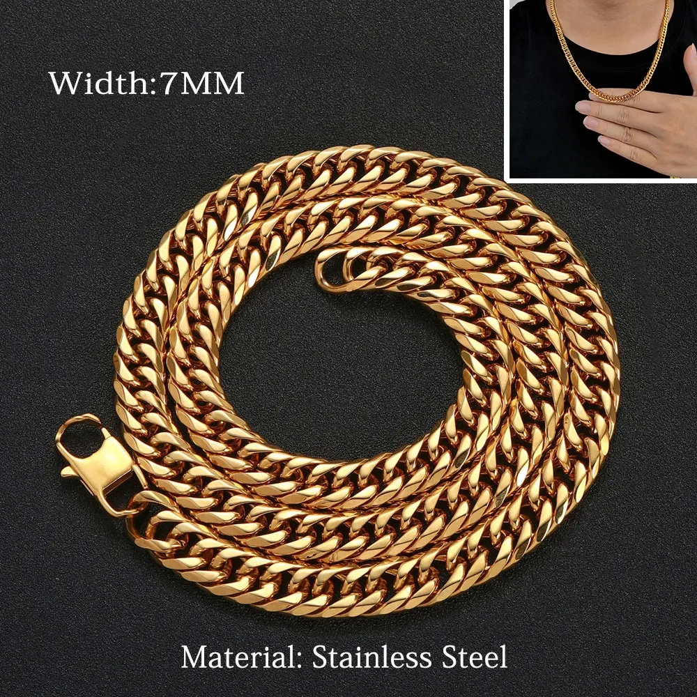 Hip Hop Jewelry 7/9.5MM Width Stainless Steel Miami 6 Side Cowboy clasp Cuban Chain Necklace 16-26"