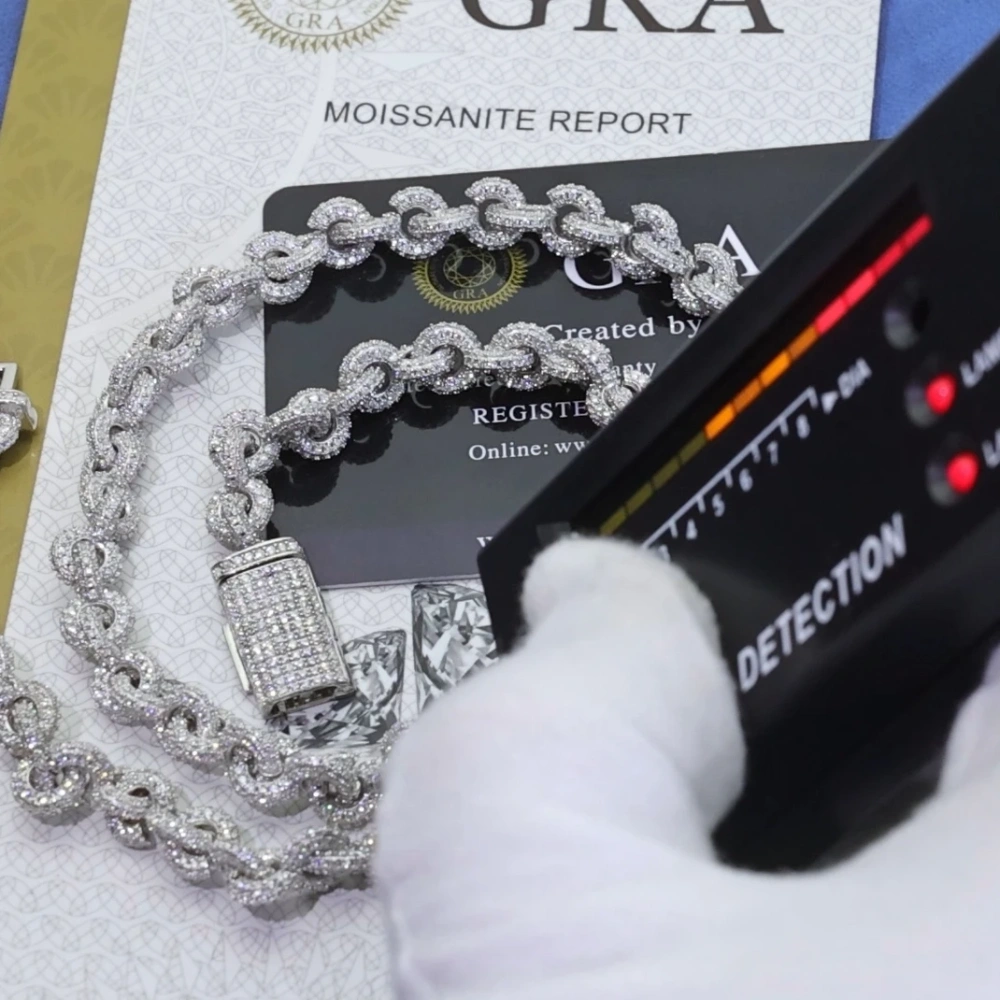 ESEEM Custom Pass Diamond test Moissanite 8mm Infinity Link Chain White Gold Plated 925 Silver Men Jewelry Cuban Necklace