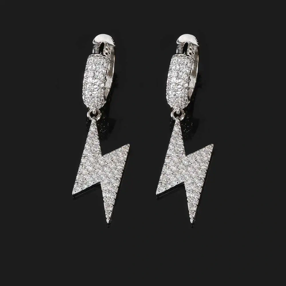 Drop Shipping Hip Hop Thick Hoop Earrings Bling Ice Out Cross CZ Zircon Plated Stud Lightning Earrings For Women Jewelry