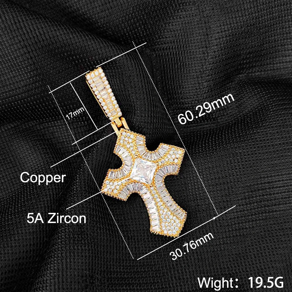 Wholesale Ice Rectangle Cross Pendant Necklace Mens Hip Hop Jewelry Bling CZ Mens Cross Charm Necklace Party Gift