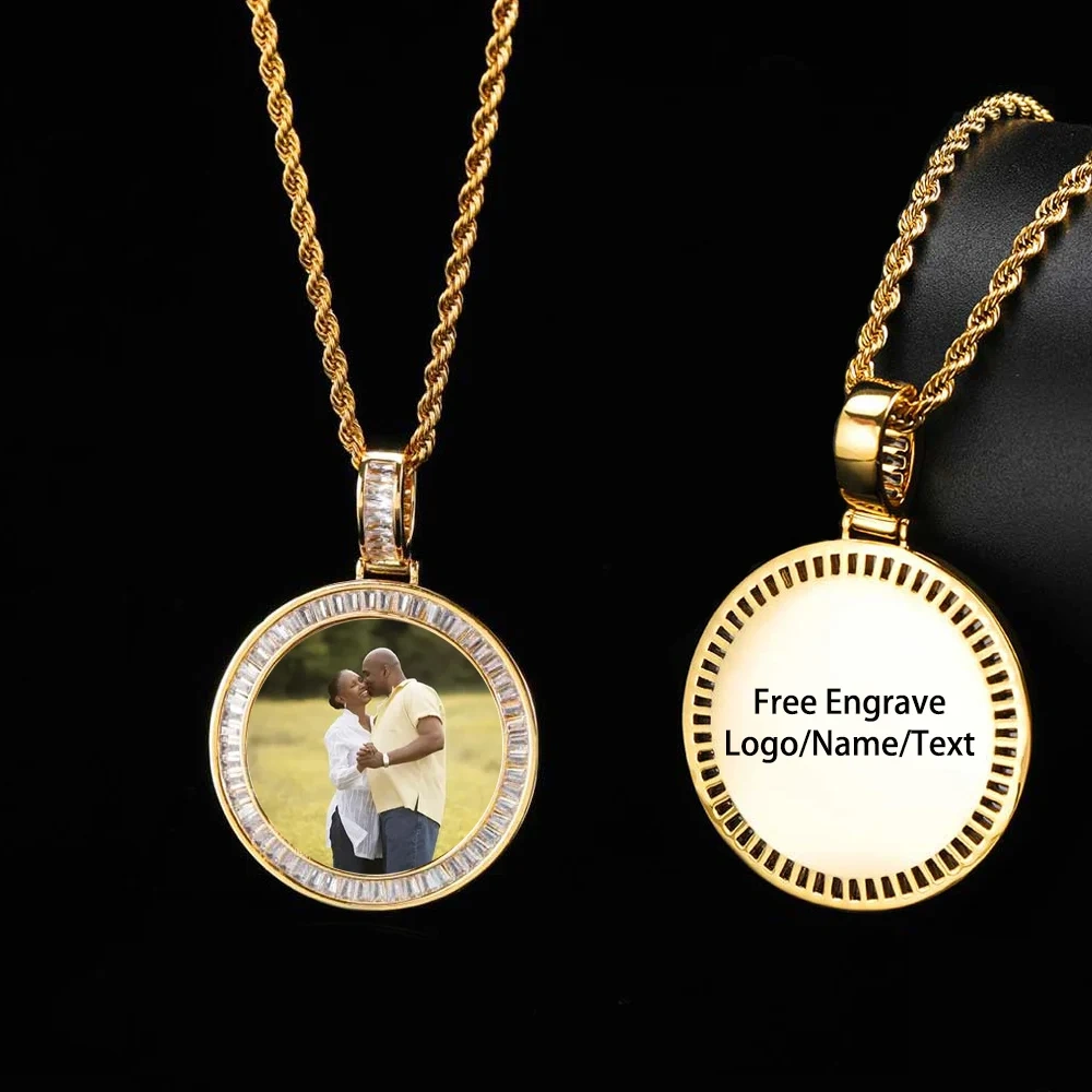 40MM Custom Photo Necklace Personalized Medallion Memory Picture Pendant T T-Shaped Zircon Hip Hop Jewelry Drop Shipping