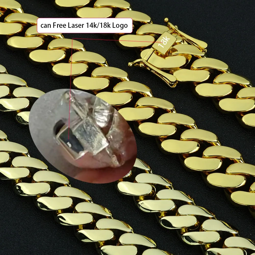 10/12/22MM Width Brass Cuban Chain Necklace for Men Custom 14k 18k Gold Plated Cuban Chains Hip Hop Rapper Jewelry