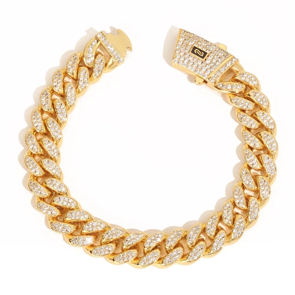 ESKEEM Men's Necklace Monaco Chain CLASSIC Full Pave Necklace Hip Hop Gold Plating Cuban Chain Hip Hop Jewelry