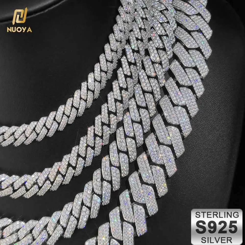 Hip Hop 925 Sterling Silver Cuban Link Necklace 10/12/14/15/20mm Iced Out Diamond Cuban Link Choker Chain Gift For Men Not Fade