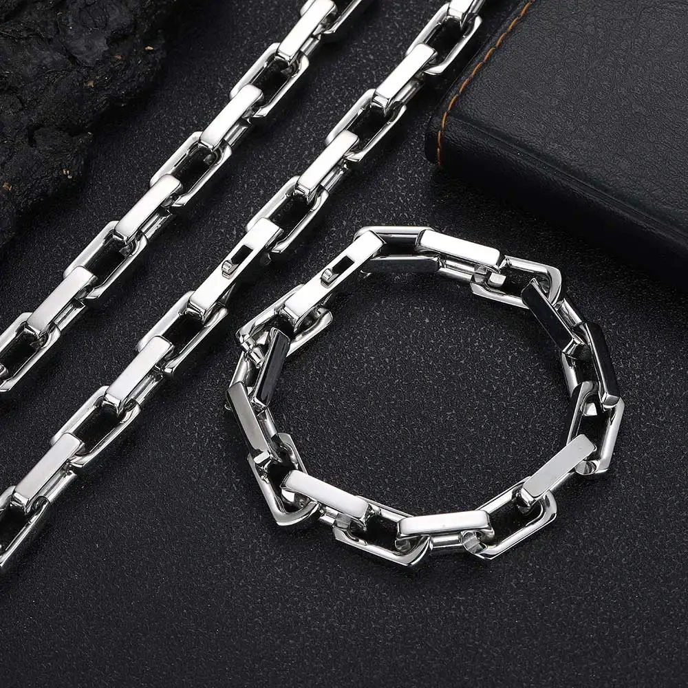 Popular Fashion Men's Stainless Steel Electroplated Jewelry Bracelet Custom Cool Square Cuban Chain Splicing Dazzling Bracelet