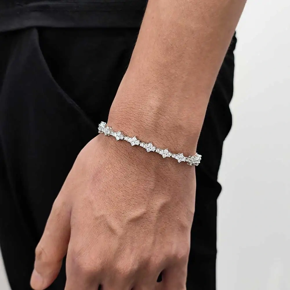 Hip Hop Jewelry 6.5mm lced Out Flower Tennis Chain 925Sterling Silver 18K Gold Plated VVS Moissanite Tennis Necklace