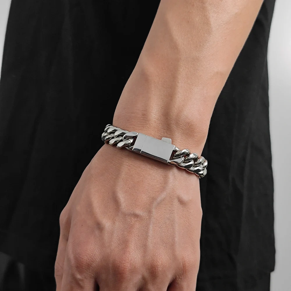 ESKEEM Drop Shipping Hip Hop Rock Jewelry Cuban Bracelet Free Custom Logo Name Miami Cuban Link Stainless Steel Bracelet For Men