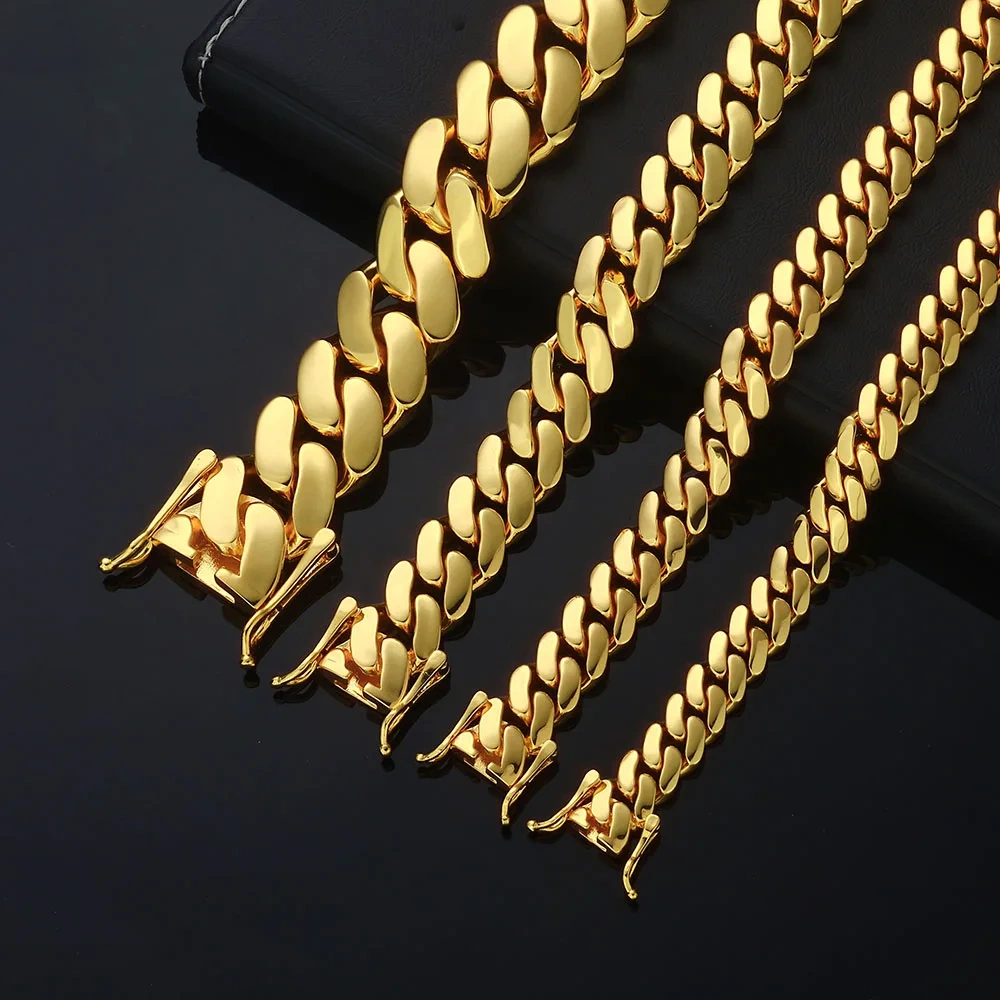 ESKEEM Hiphop Jewelry Cuban Link Chain for Men 12mm 18K Gold Plated Brass Filled Miami Cuban Chain Necklace for Men Multisize