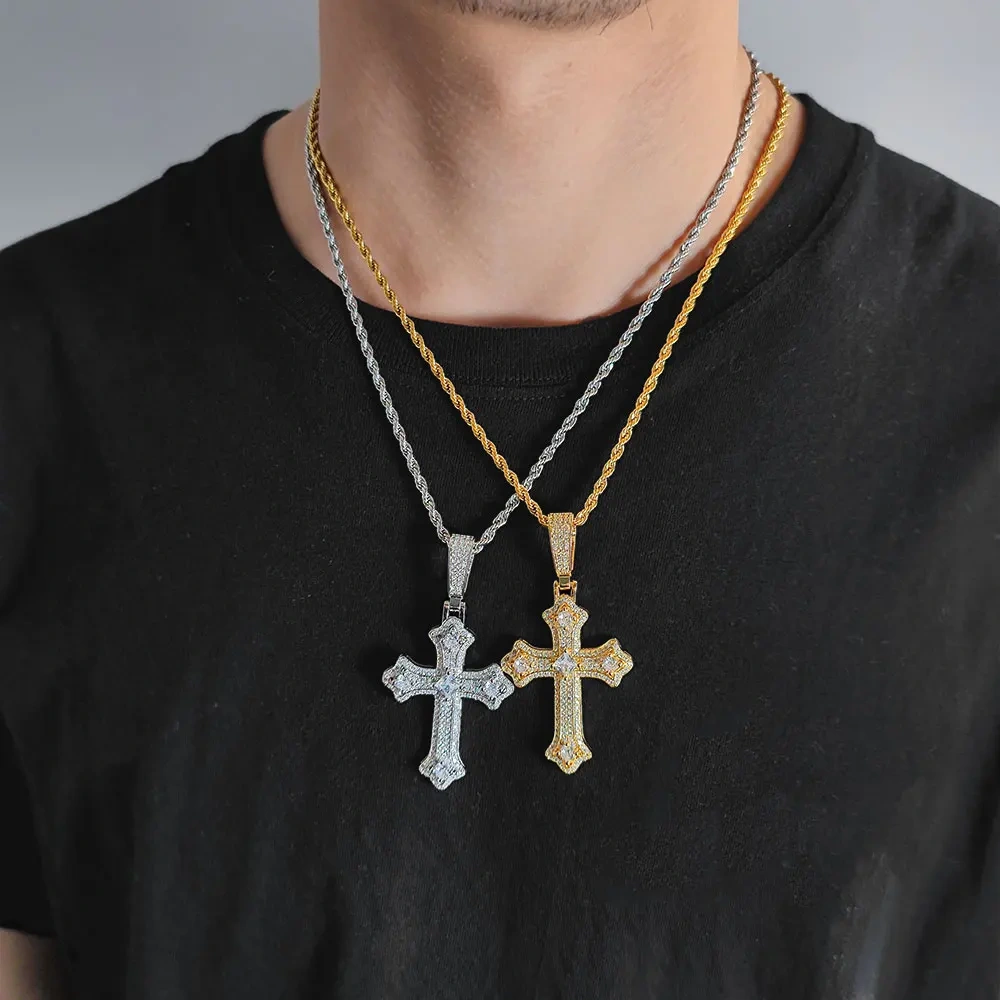 New Arrival Hip Hop Jewelry Full Pave Cross Pendant Necklace Women Christian Cross Charm Ornament Gift Drop Shipping  ﻿