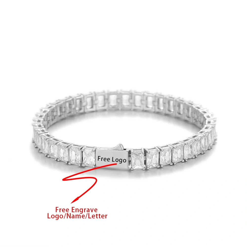 New Arrival 6mm 1 Rows Hip Hop Jewelry Bling Rectangle CZ Cubic Zirconia Iced Out Tennis Bracelet Drop Shipping For Women