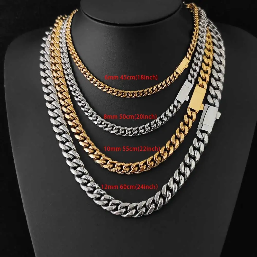 ESKEEM Hip Hop Jewelry New 6/8/10/12MM Stainless Steel Cuban Link Chain Necklace For Men Free Engrave Name Birthday Gift