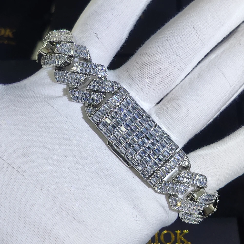 Hip Hop Two Stone 20mm Heavy Choker Necklace 2 Rows Iced Out Cz Prong Setting Cuban Link Chain For Women Men Fashion Jewelry