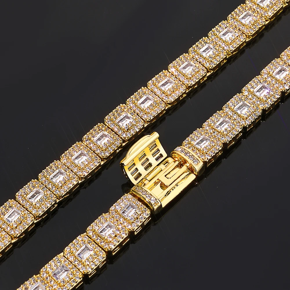 ESKEEM 7.5mm Iced Cubic Zirconia Cluster Tennis Chain Bling Baguette with Round CZ Necklace Women Hip Hop Jewelry