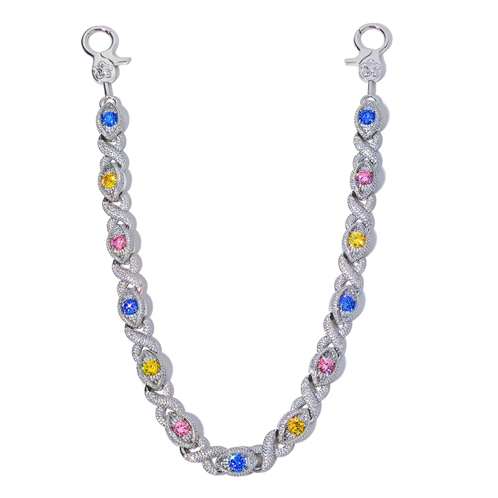 ESKEEM Custom 15mm Colorful Eye Shape Infinite Cuban Link Keychain Hip Hop Jewelry Iced Out Jeans Pocket Belt Chains for Women