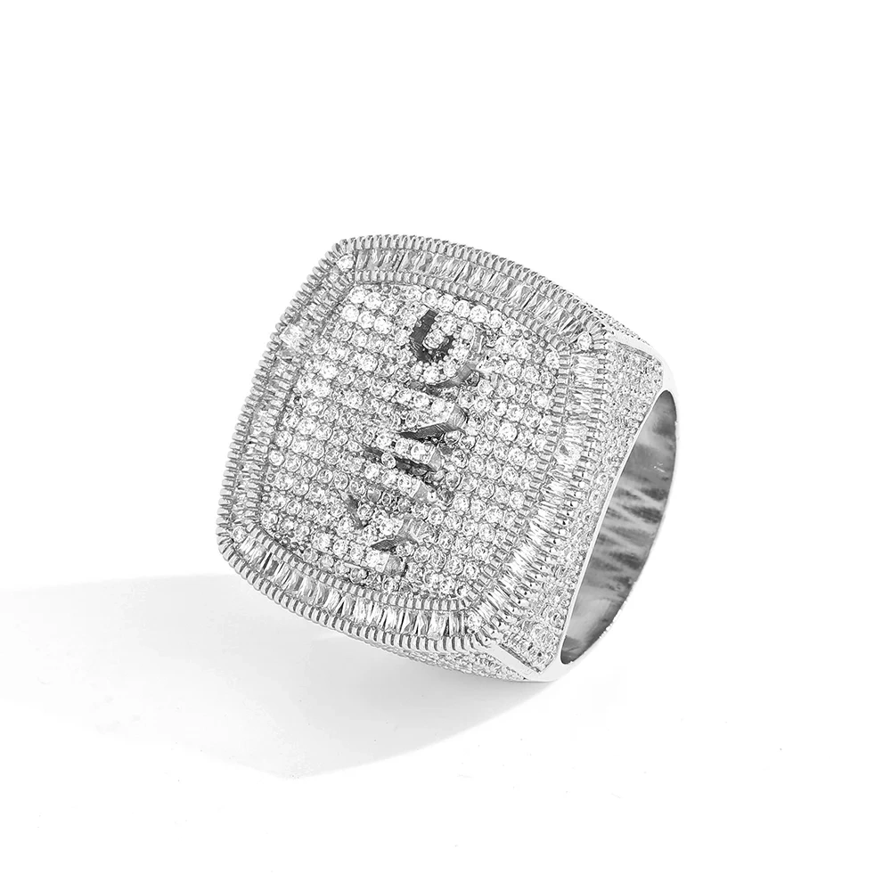 Hip Hop Jewelry Personalised DIY Name Letter Alphabet Ring Square Shape CZ Rings Charms Bling Trendy for Women Man