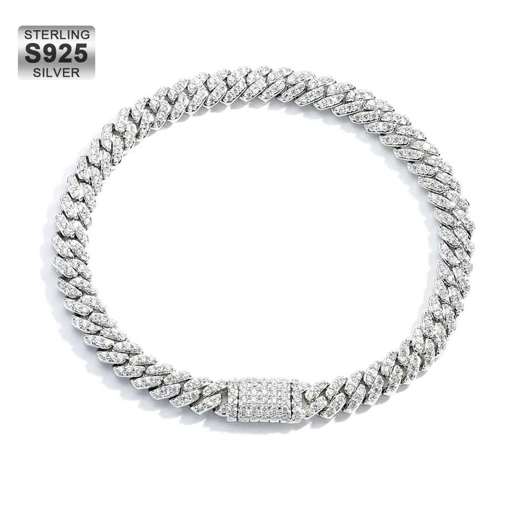 Waterproof 925 Silver 6mm Cuban Link Chain Sterling Silver Iced Out Single Rows 5A CZ Light Thin Necklace Women Gift