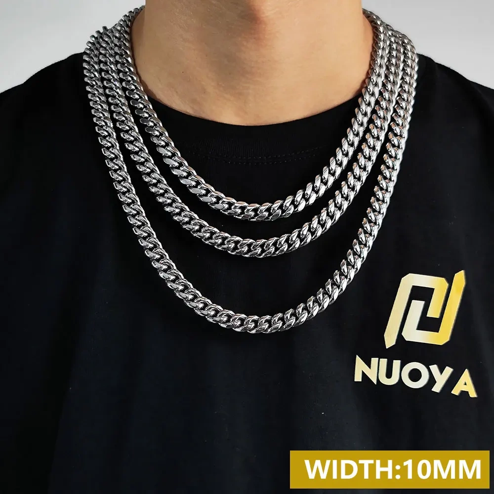 Hip Hop Men's 8/10/12/14/16mm Stainless Steel Necklace Miami Cuban Link Chain Fashion Jewelry Free Custom Logo